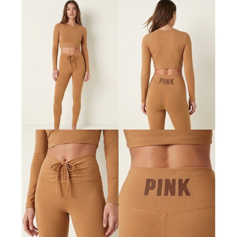 Victoria's Secret PINK Active Ruched V Leggings Womens XS Tan Stretch High Waist